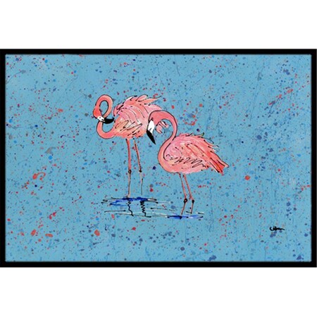Carolines Treasures Flamingo on Blue Speckle Indoor Or Outdoor Doormat- 24 x 36 in. 8566-JMAT